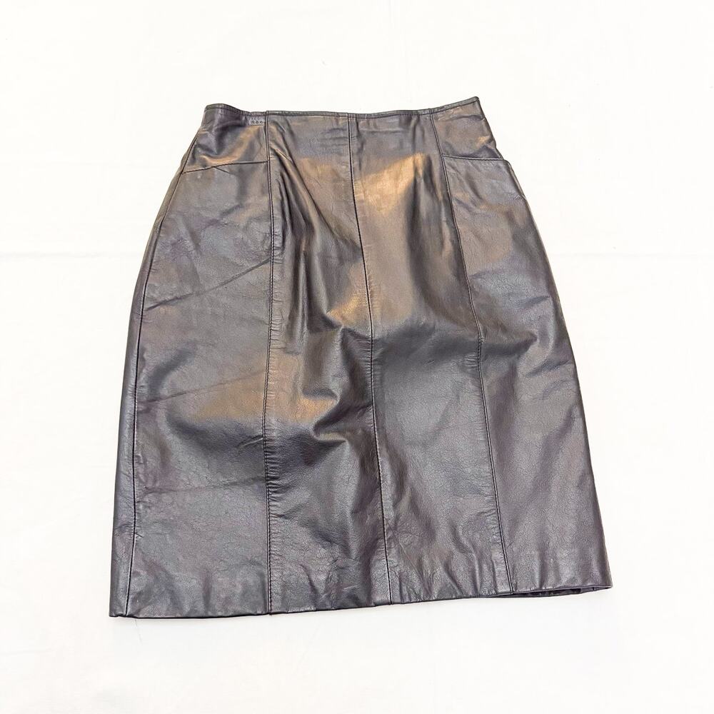 Wilson's Vintage 100% Genuine Leather Black Straight Pencil Skirt Pockets Size 8
